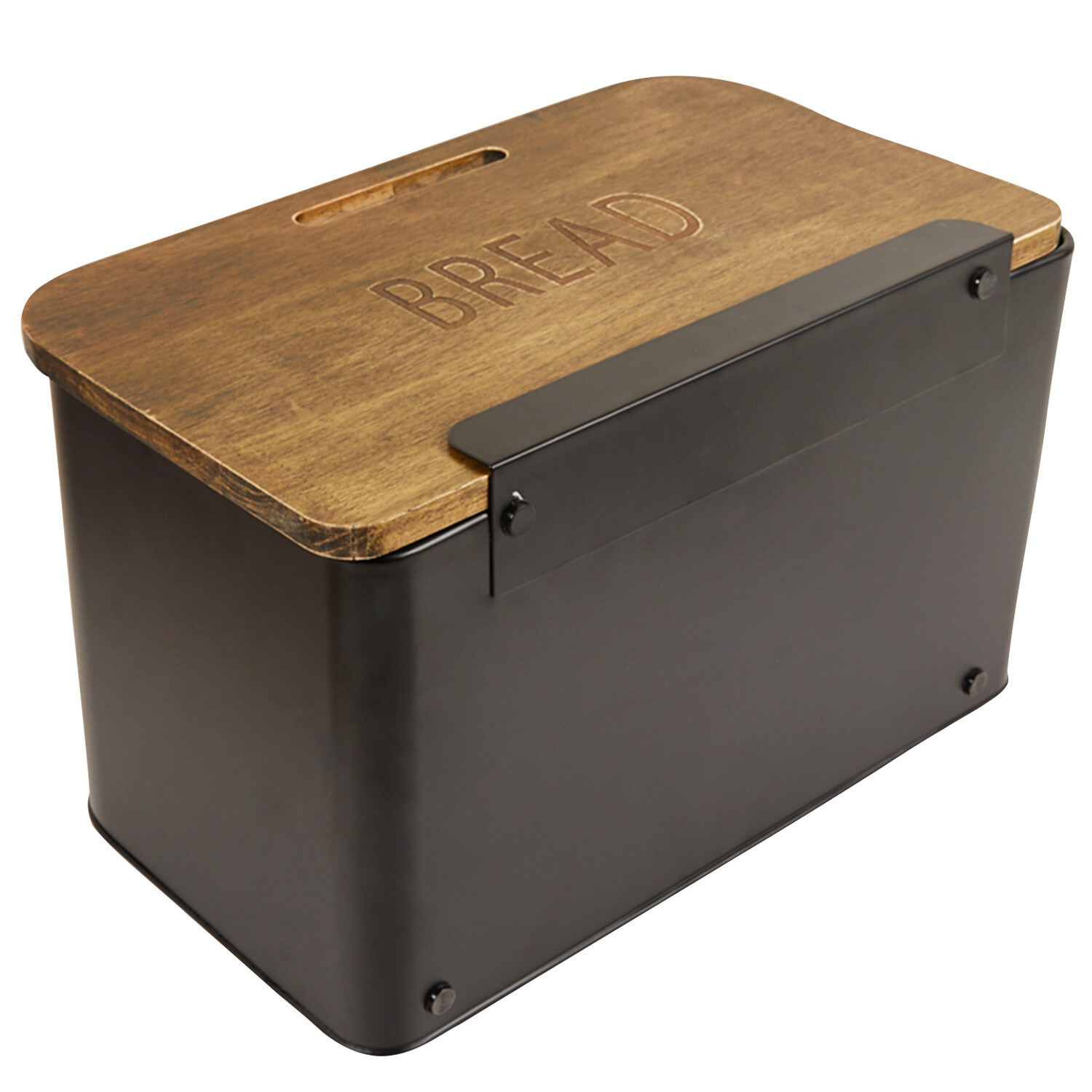 Malmo Bread Bin with Chopping Board Lid - Black and Brown Image 2