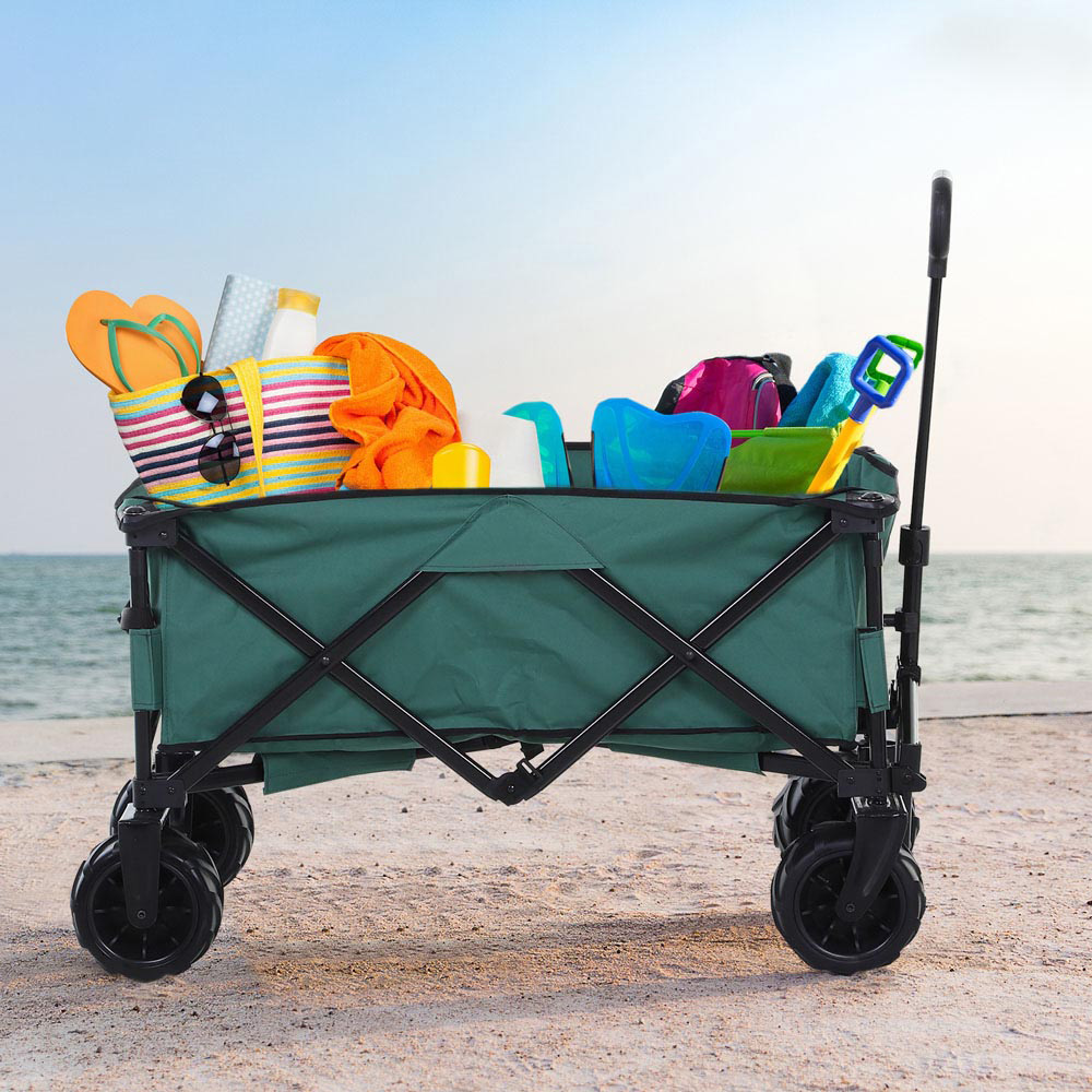 Outsunny Green Pull Along Cart Folding Cargo Wagon Trolley Image 2