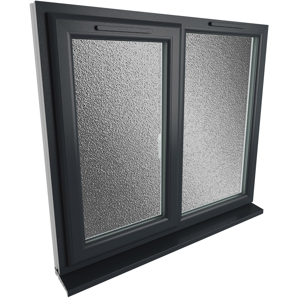 Crystal LH Side Hung Next to Fixed Grey and White Obscure Glass uPVC Triple Glazed Window 1190 x 1115mm Image 9