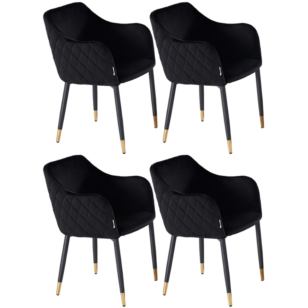 Life Interiors Verona Black and Gold Velvet Upholstered Dining Chair Set of 4 Image 2