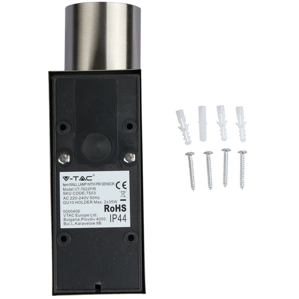 V-TAC GU10 Up and Down Stainless Steel Wall Light with PIR Sensor Image 5