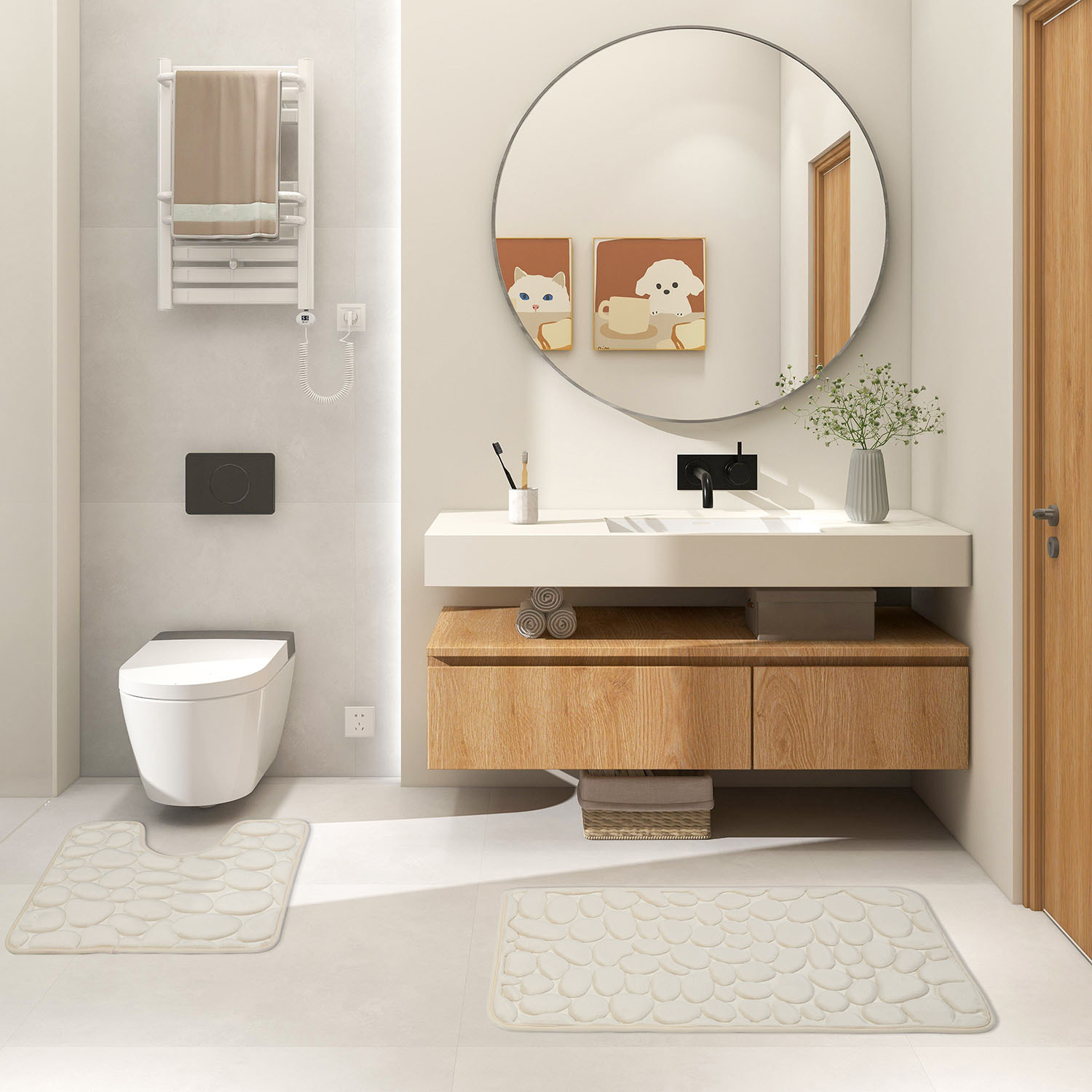 Pebble Bath and Pedestal Mat Set - Cream Image 4