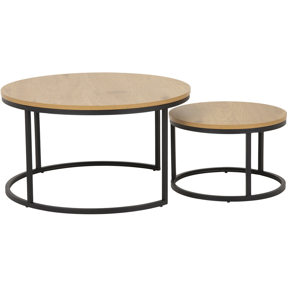 Furniture To Go Spiro Oak Top and Black Legs Round Coffee Table Set of 2 Image 2