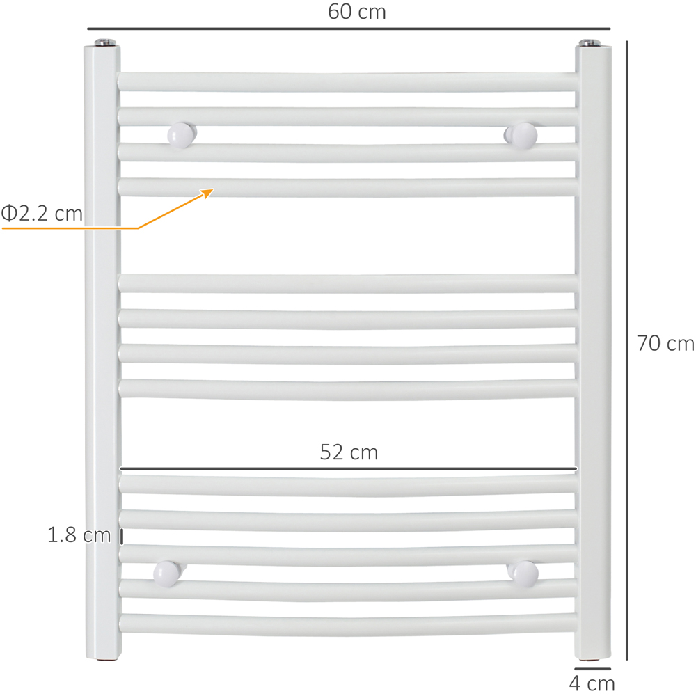 HOMCOM Heated Towel Rail, Hydronic Bathroom Ladder Radiator 600mm x 700mm White Image 9