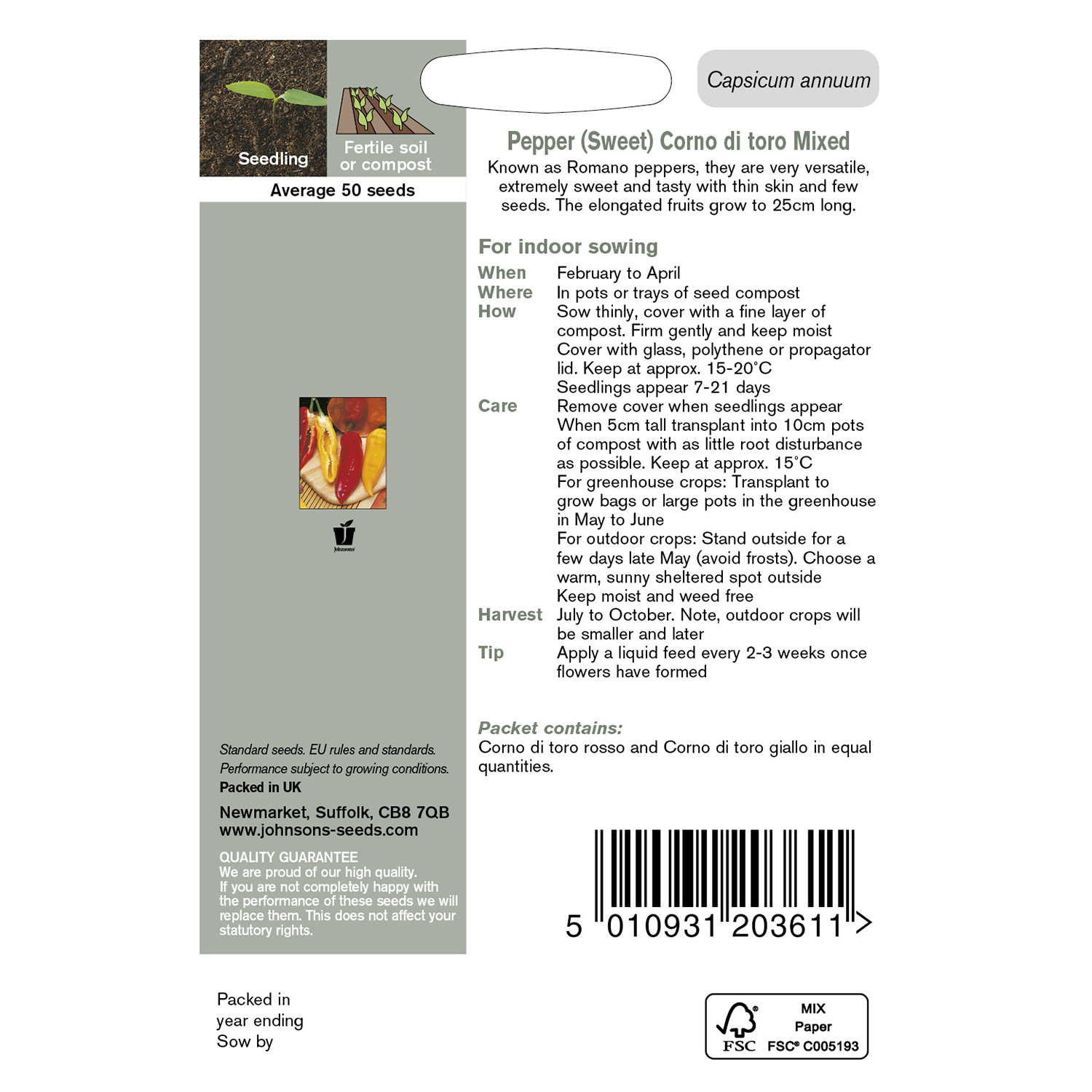 Johnsons Corno Di Toro Mixed Sweet Pepper Seeds Image 3