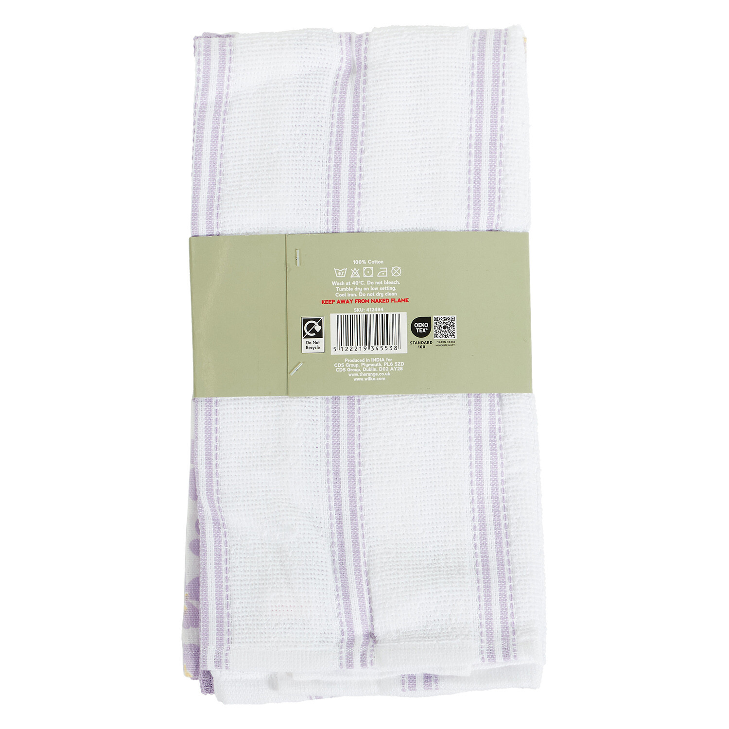 Pack of 3 Lilac Daisy Tea Towels - White and Lilac Image 4