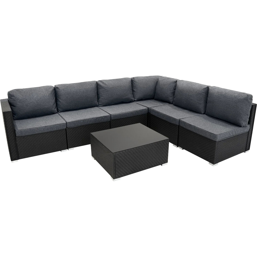 MonsterShop Black 5 Seater Rattan Modular Garden Corner Lounge Set Image 2