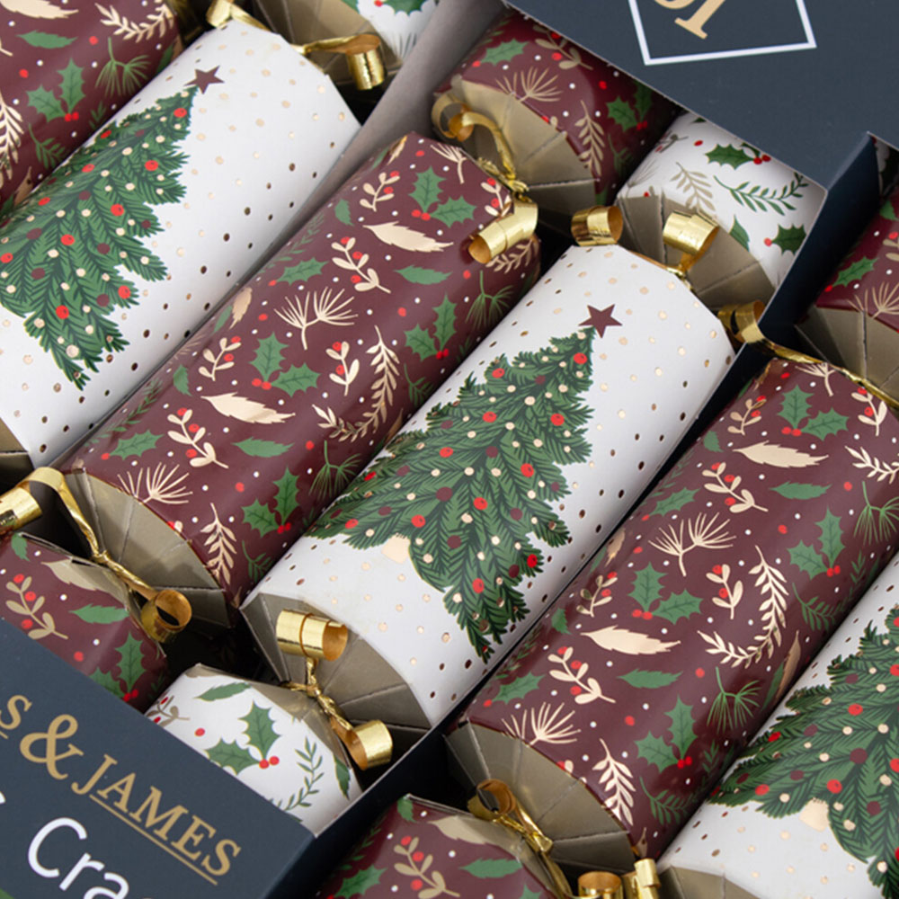 Pack of 16 Enchanted Christmas Tree Crackers - Burgundy and Cream Image 4