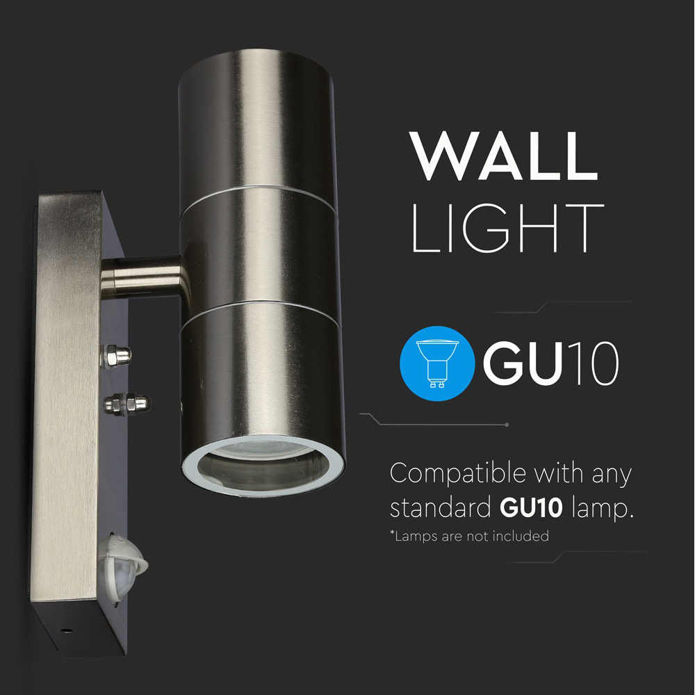 V-TAC GU10 Up and Down Stainless Steel Wall Light with PIR Sensor Image 8