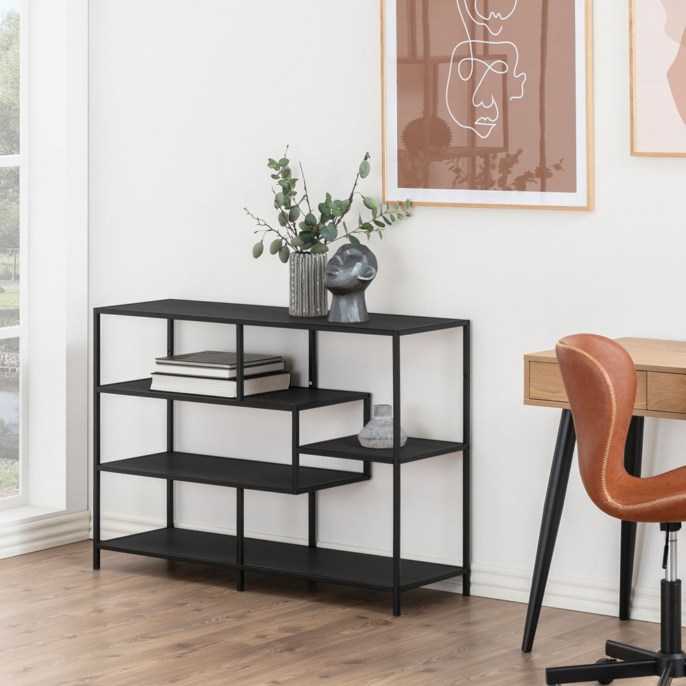 Furniture To Go Seaford Black Oak 4 Shelf Wide Bookcase Image 4