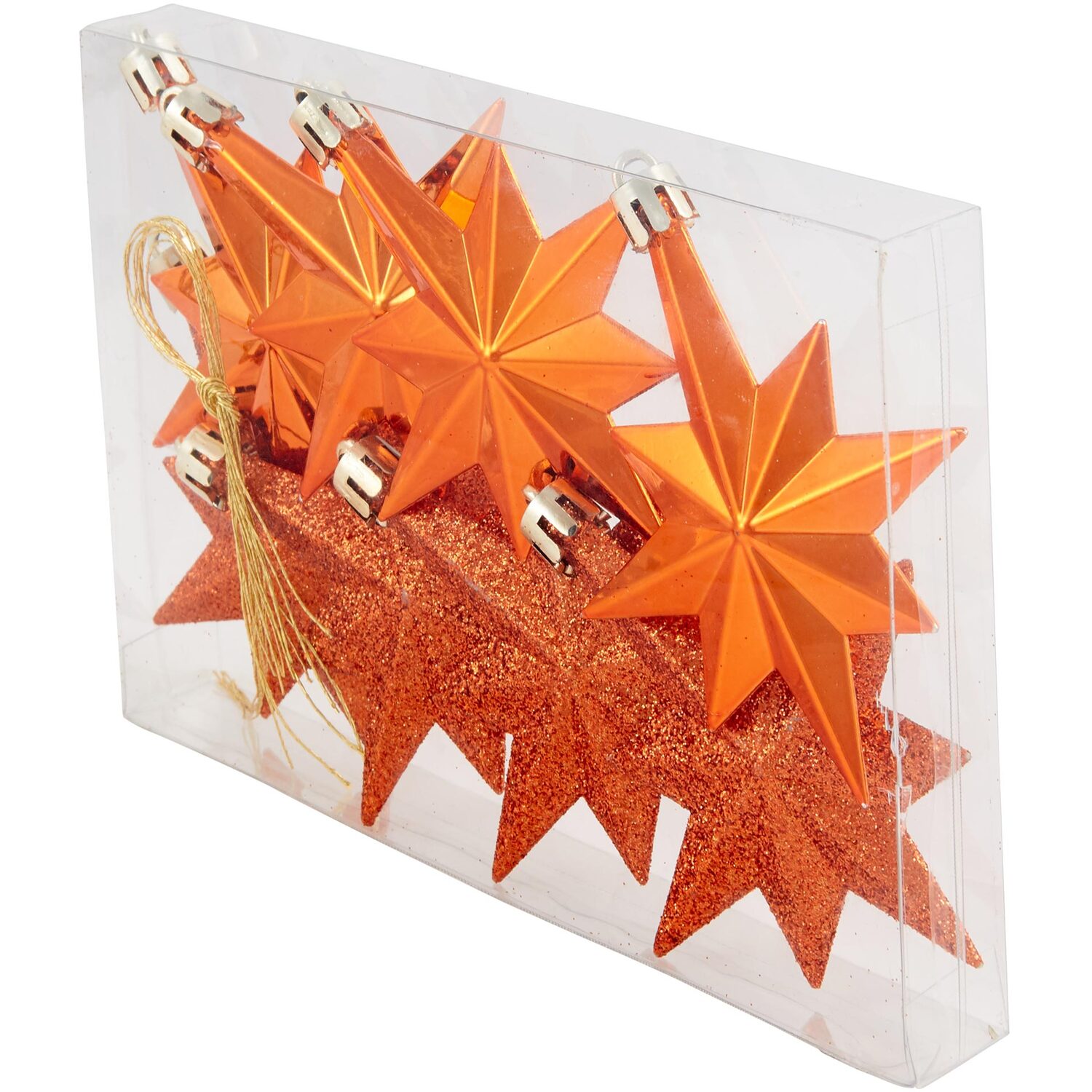 Pack of 8 Amber Charm Star Baubles - Orange Image 3