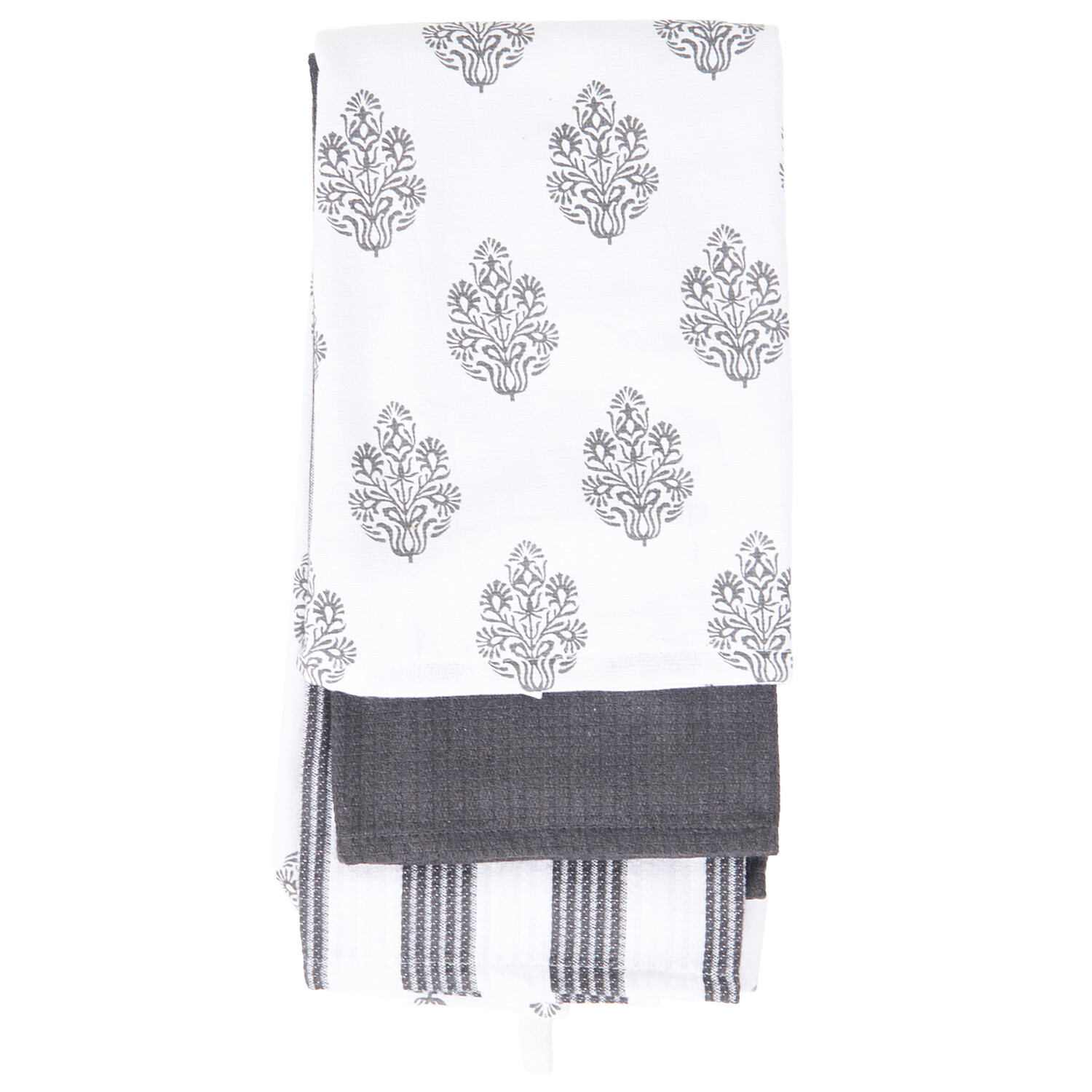Pack of 3 Patterned Terry Towels - Grey Image 2