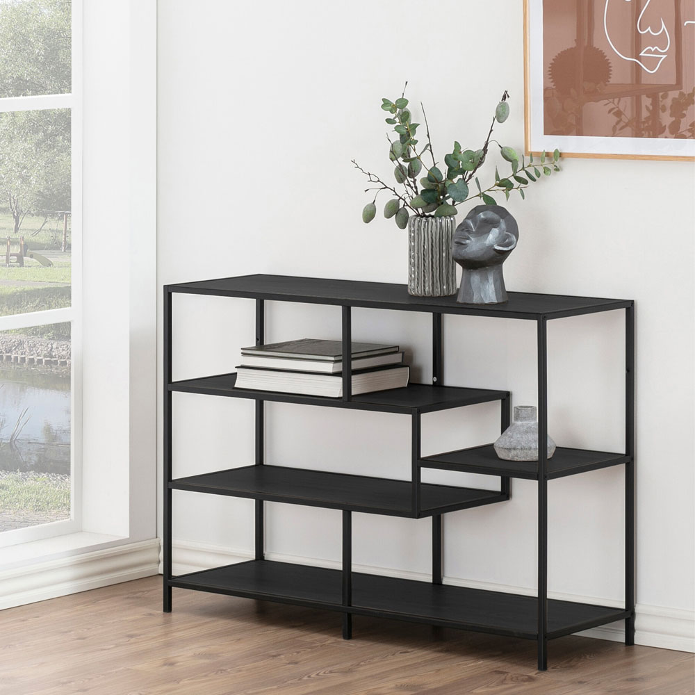 Furniture To Go Seaford Black Oak 4 Shelf Wide Bookcase Image 5