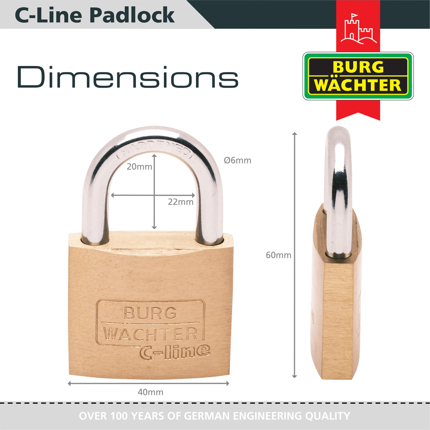 C Line Brass Padlock Brass 40mm Image 4