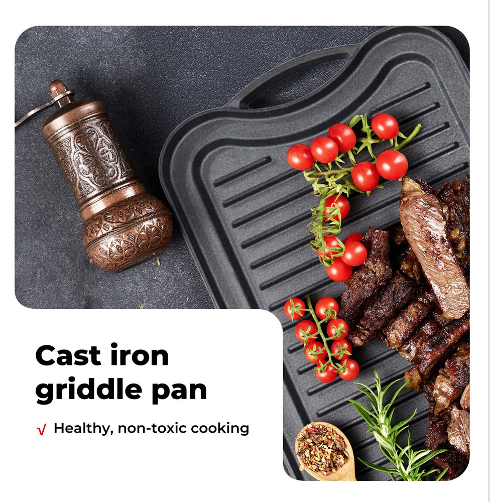 Toque Cast Iron Reversible Griddle Plate Non-Stick Grill Skillet 50.5cm Image 3