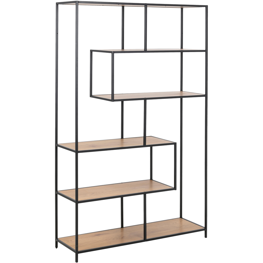 Furniture To Go Seaford Oak and Black 5 Shelf Metal Large Asymmetrical Bookcase Image 9