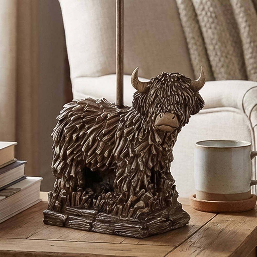 White and Antique Brass Effect Cow Table Lamp Image 6