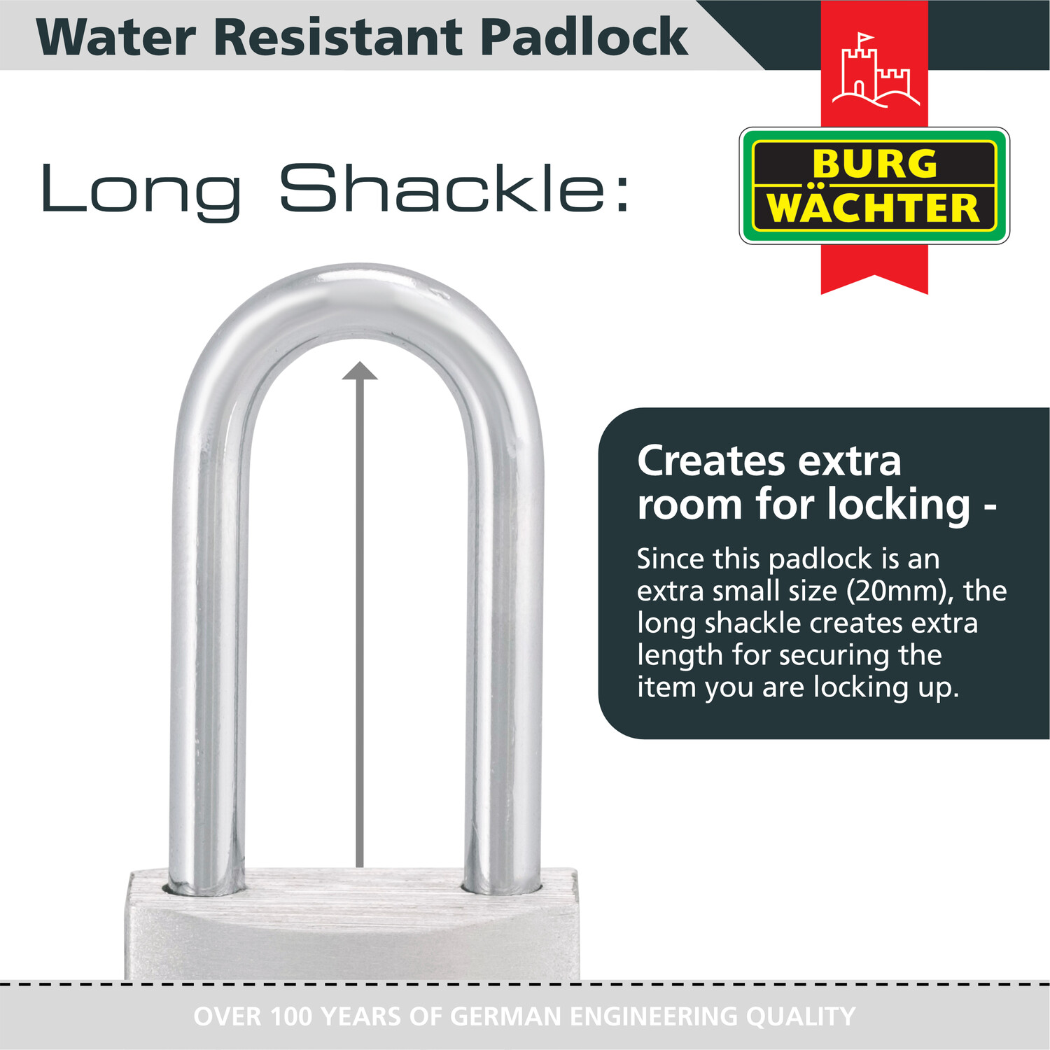 Pack of 2 Long Shackle Aluminium 20mm Padlocks  Silver Image 3