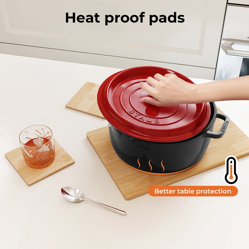Toque 8 Piece Bamboo Heat-Resistant Wipeable Non-Slip Table Mat and  Coaster Set Image 3