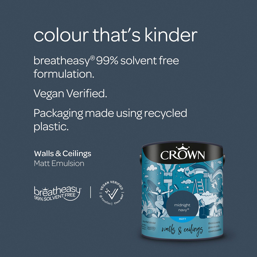 Crown Breatheasy Walls & Ceilings Midnight Navy Matt Emulsion Paint 2.5L Image 7