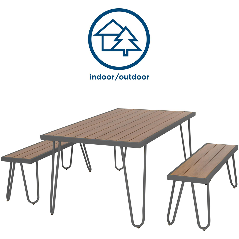 Paulette Grey Metal Frame Resin Wood Top Dining Table and Bench Set Image 6