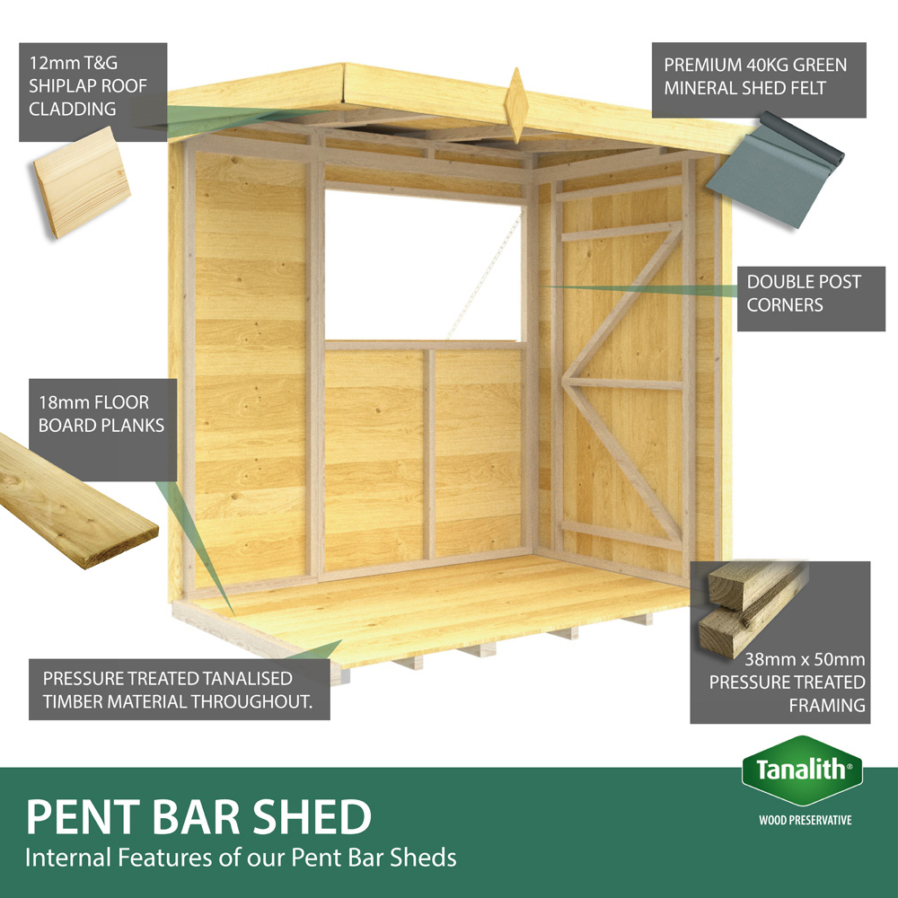 DIY Sheds 10 x 4ft Single Door Pressure Treated Tongue and Groove Timber Outdoor Bar Shed Image 8