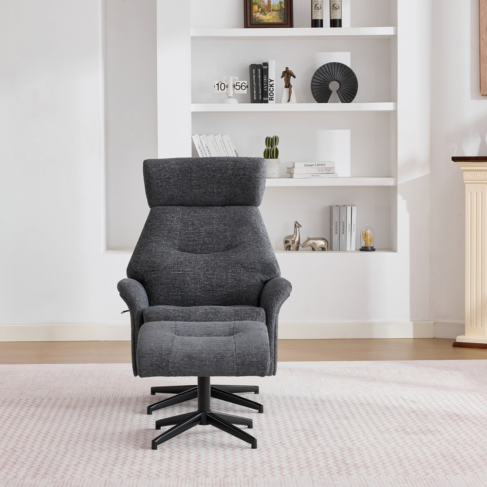 Queensbridge Dark Grey Swivel Chair and Footstool Image 5