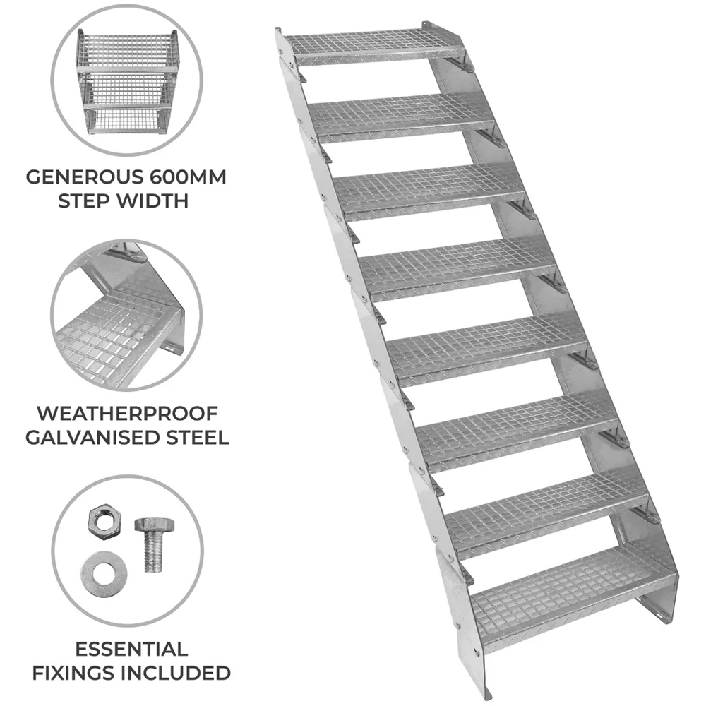 MonsterShop 8 Section Adjustable Galvanised Staircase 600mm Image 4