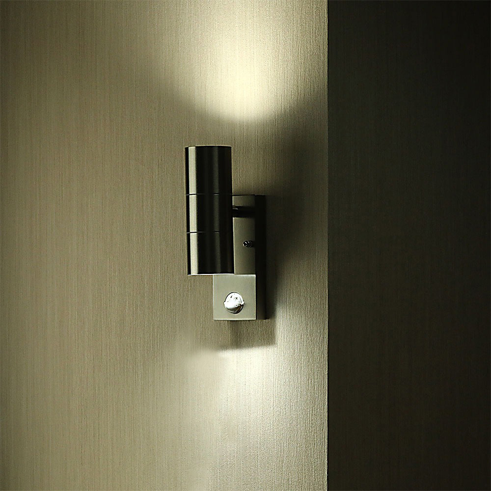 V-TAC GU10 Up and Down Stainless Steel Wall Light with PIR Sensor Image 2