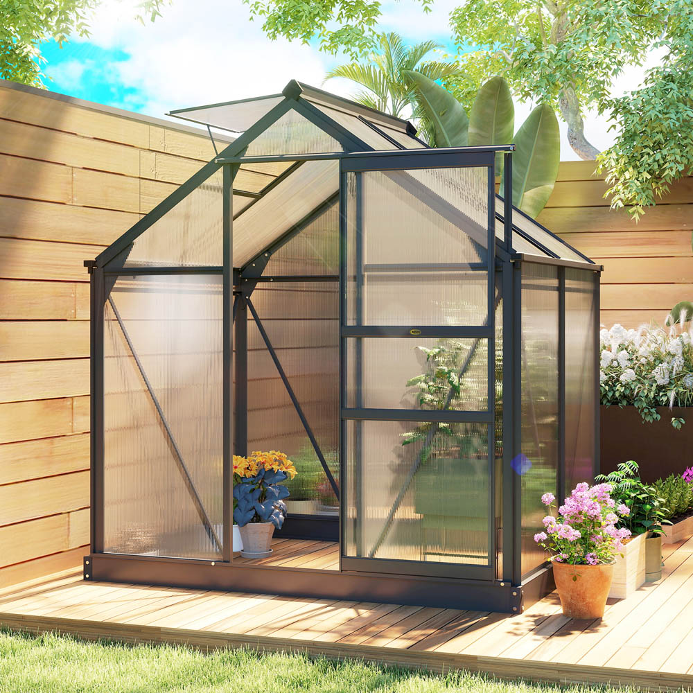 Outsunny Galvanised Aluminium Polycarbonate 6.2 x 4.3ft Walk In Greenhouse Image 2