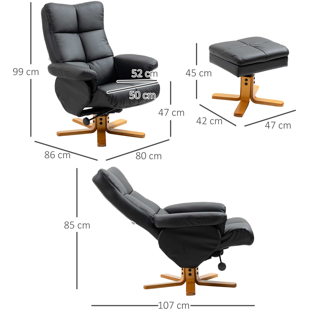 Portland Black Faux Leather Swivel Recliner Chair with Footstool Image 8