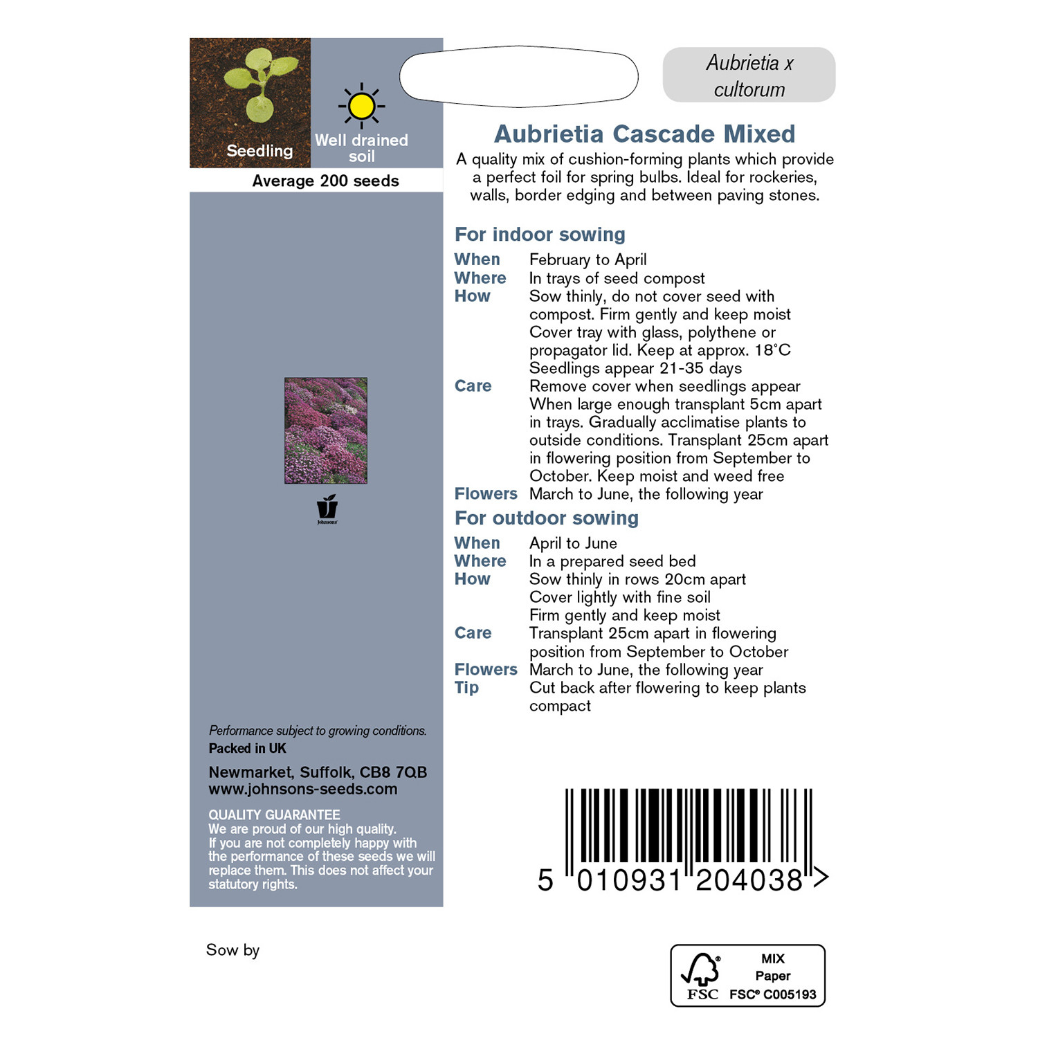 Johnsons Cascade Mixed Aubrietia Flower Seeds Image 3