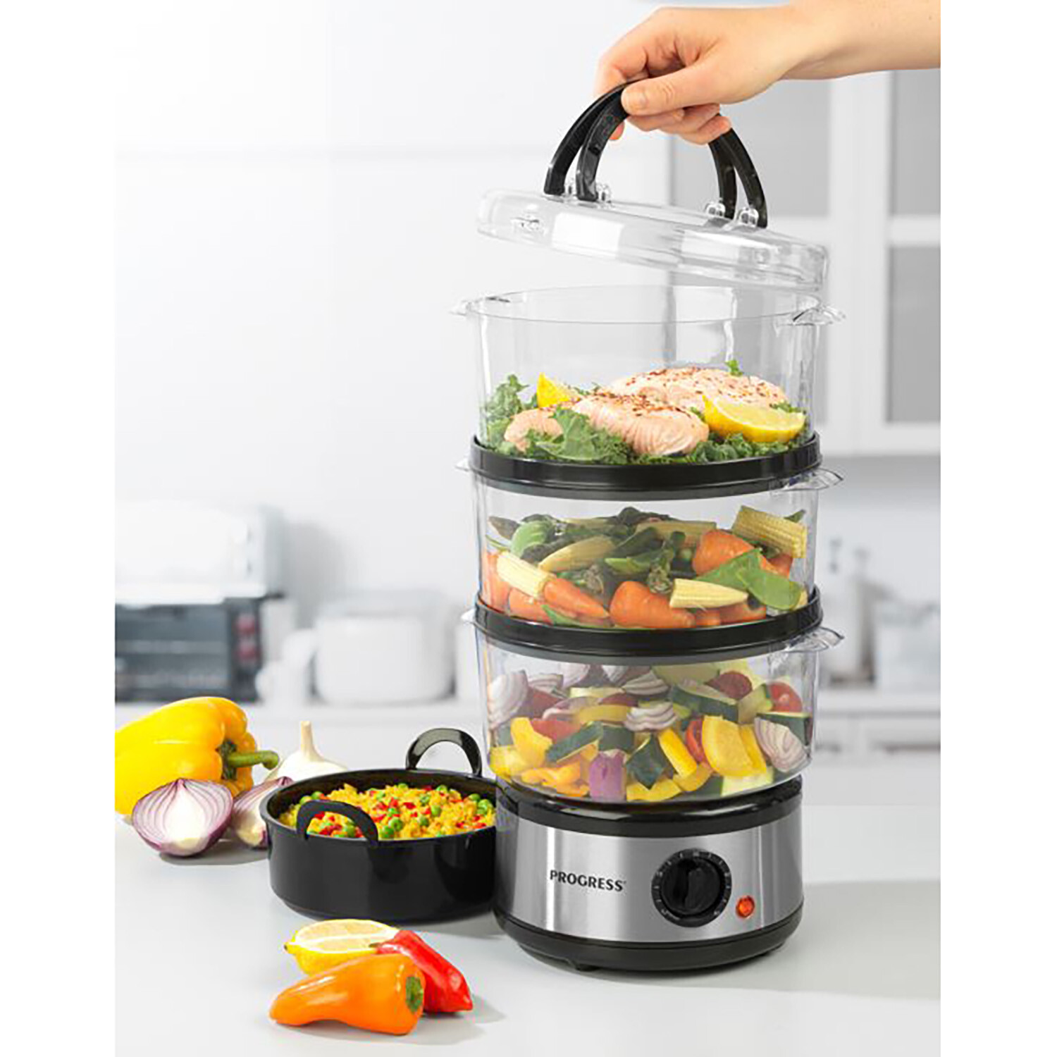 Salter Aspen 3-Tier Steamer - Chrome Image 3