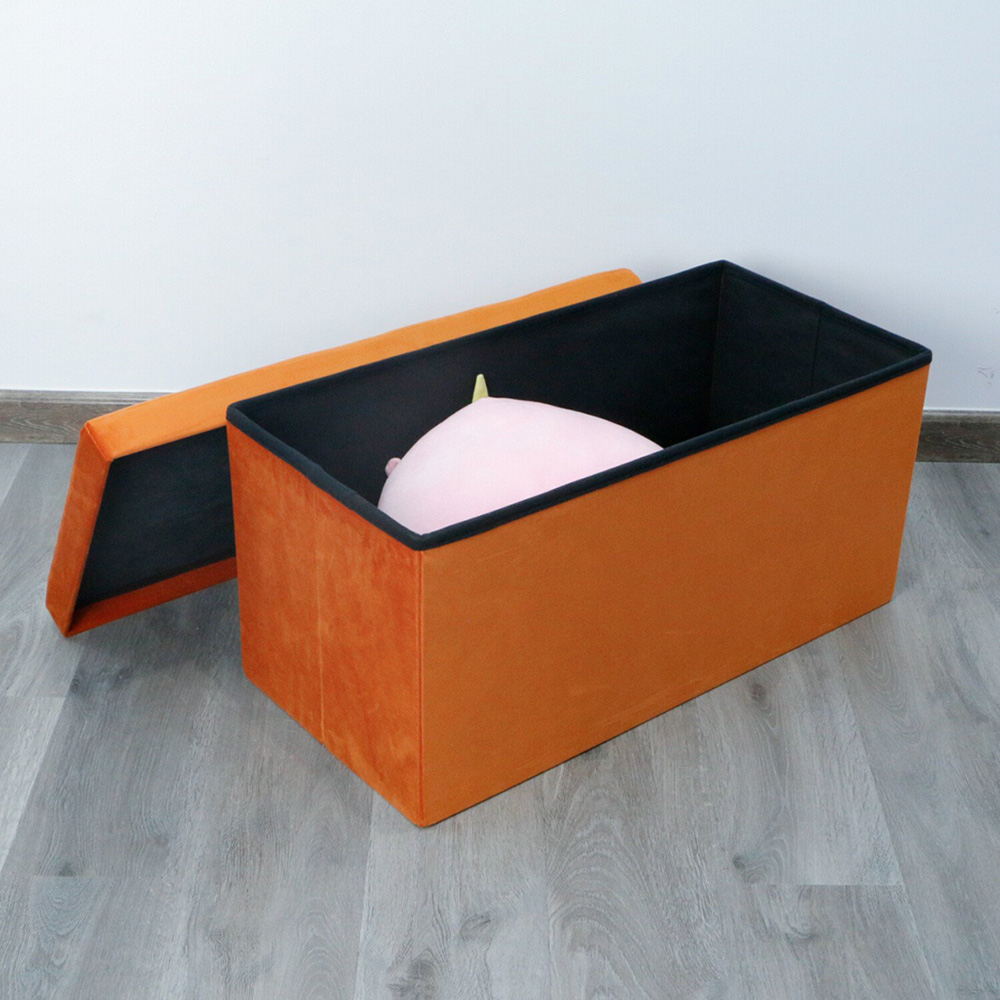 Seville Orange Brushed Velvet Storage Trunk Image 4