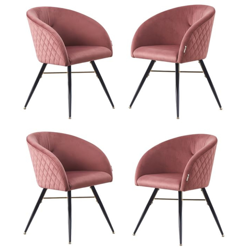 Life Interiors Vittorio Pink Velvet Upholstered Dining Chair Set of 4 Image 4