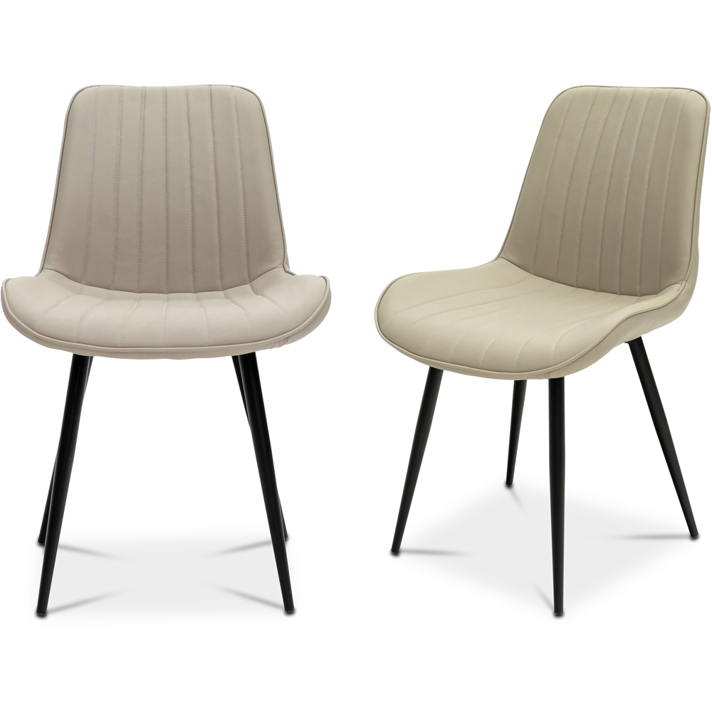 WF Richmond Stone PU Faux Leather Dining Chairs with Black Legs Set of 2 Image 3