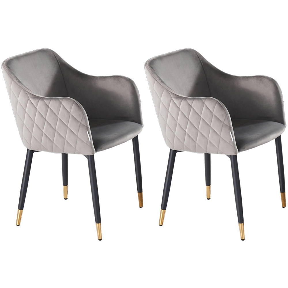 Life Interiors Verona Grey and Gold Velvet Upholstered Dining Chair Set of 2 Image 2