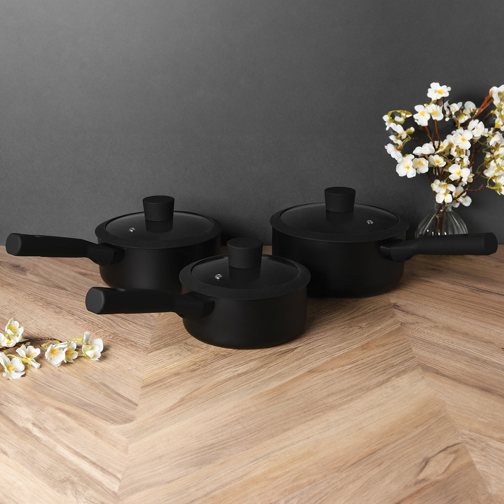 Soft Touch Non-Stick Saucepan Set - Black Image 2