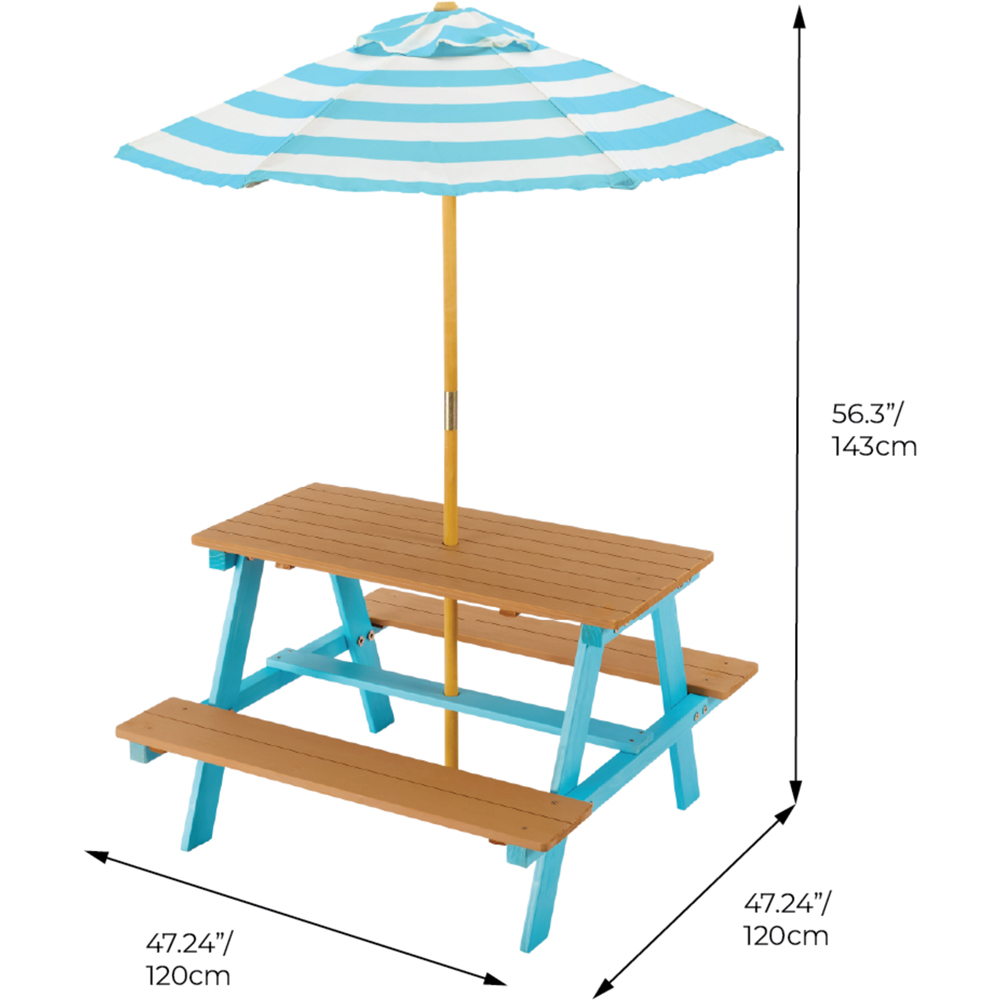 Teamson Home Dakota Aqua and Natural Outdoor Wooden Picnic Table and Umbrella Set Image 8
