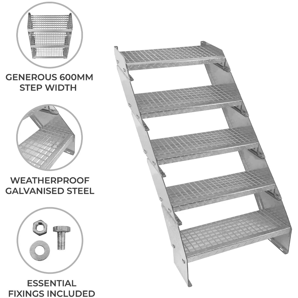 MonsterShop 5 Section Adjustable Galvanised Staircase 600mm Image 4