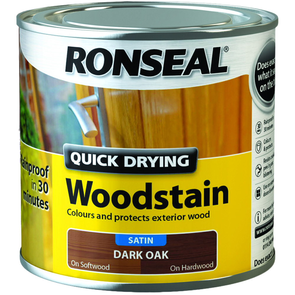 Ronseal Quick Drying Dark Oak Satin Wood Stain 250ml Image 2