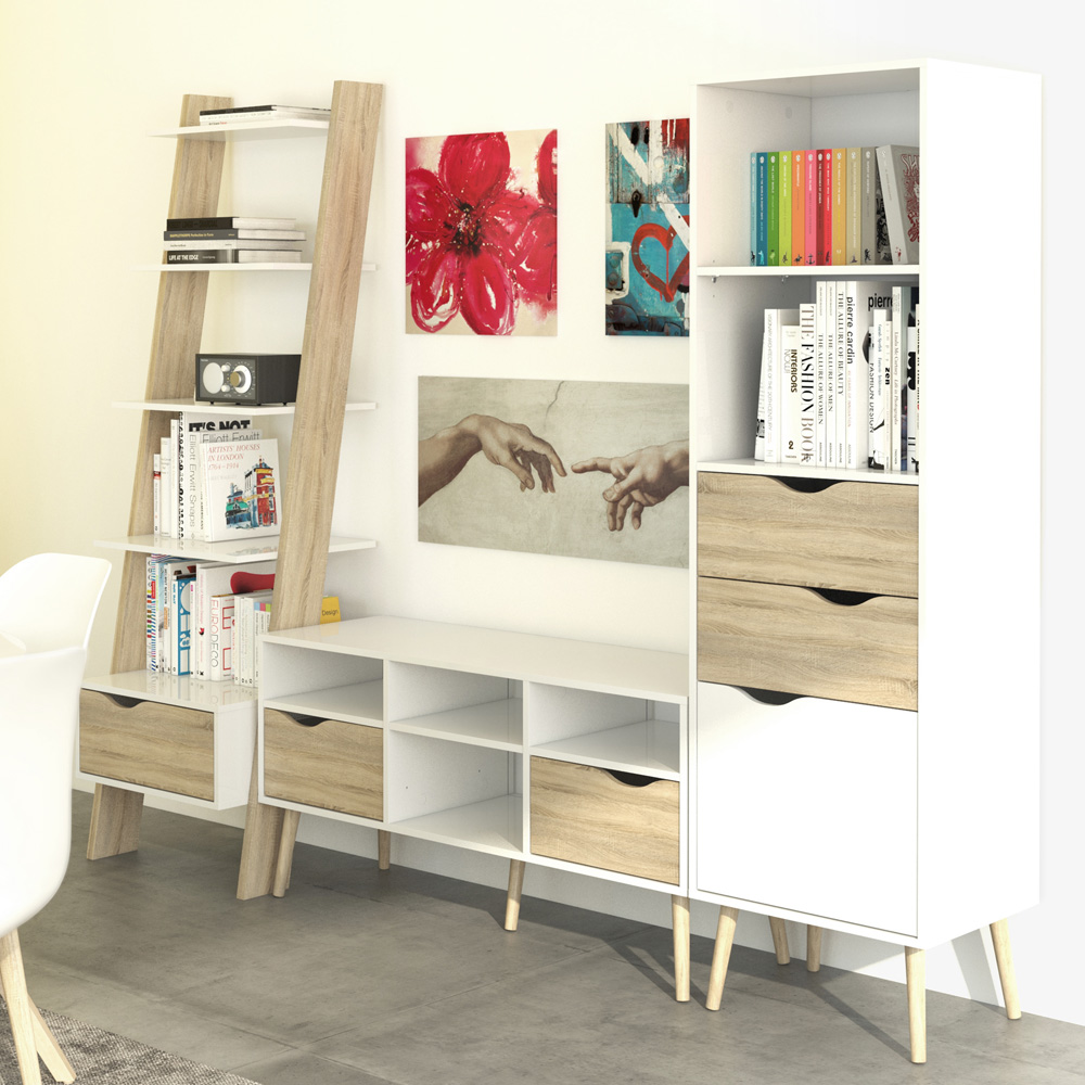 Furniture To Go Oslo White and Oak Single Drawer 5 Shelf Leaning Bookcase Image 7