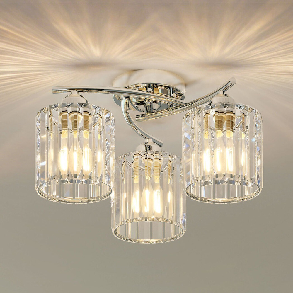 Emitto Chrome 3 Light Semi Flush Mount E27 Crystal Ceiling Light Image 2
