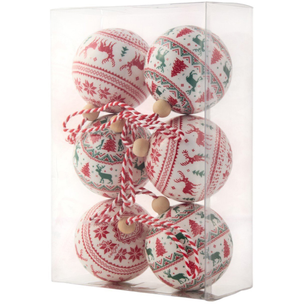 Set of 6 Fairisle BaublesWhite Image 1