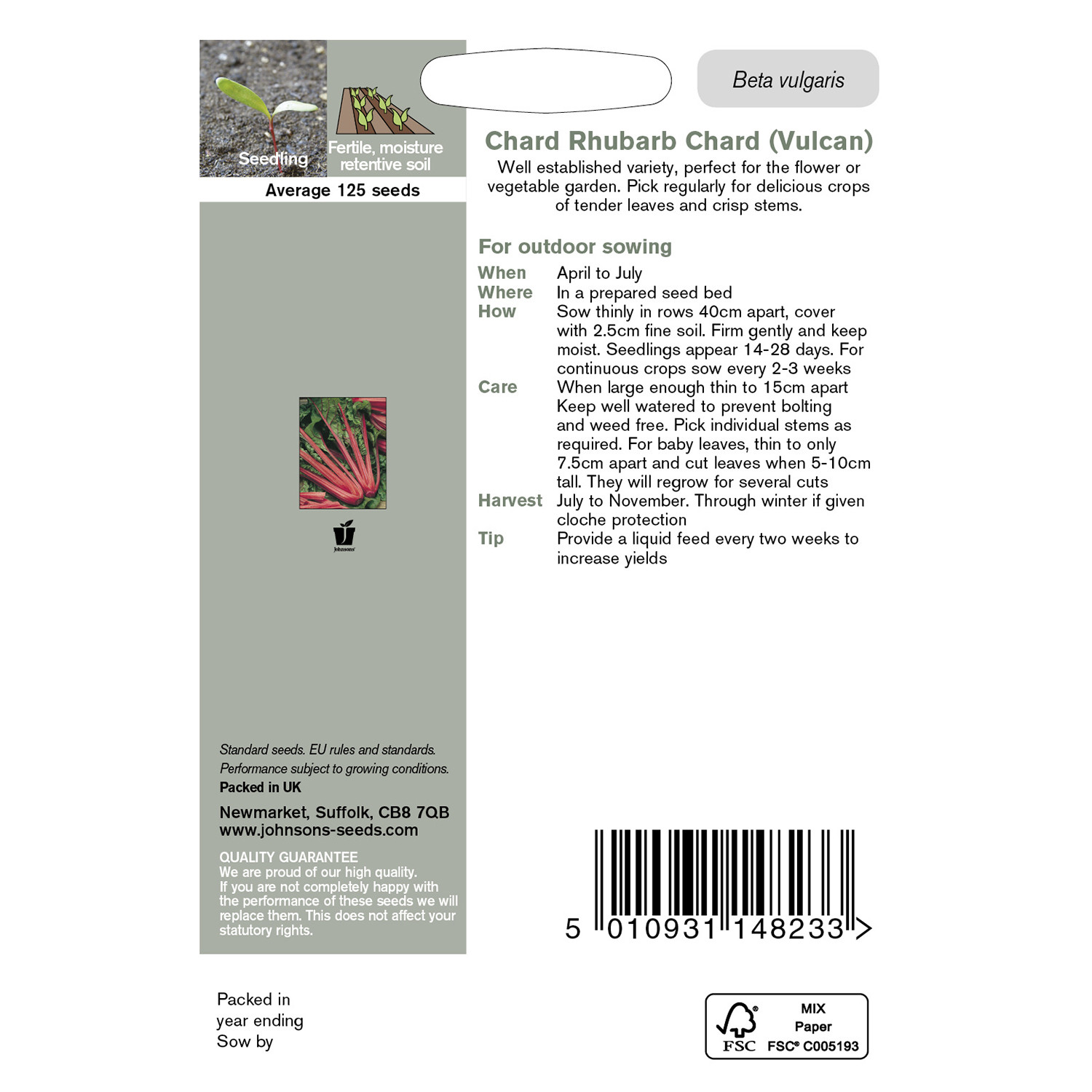 Johnsons Pack of Vulcan Rhubarb Chard Image 2