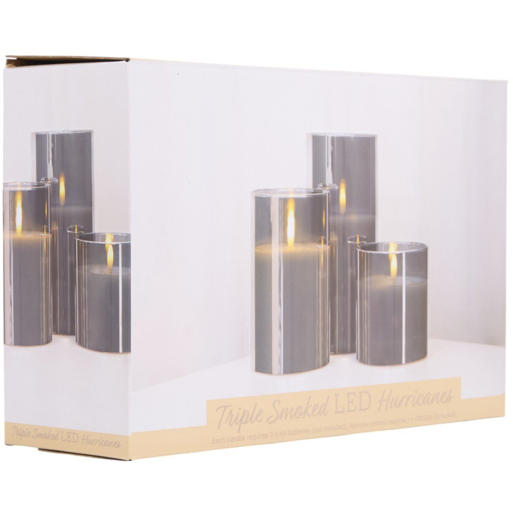 Set of 3 Smoked LED Hurricane Candles - Smoked Image 4
