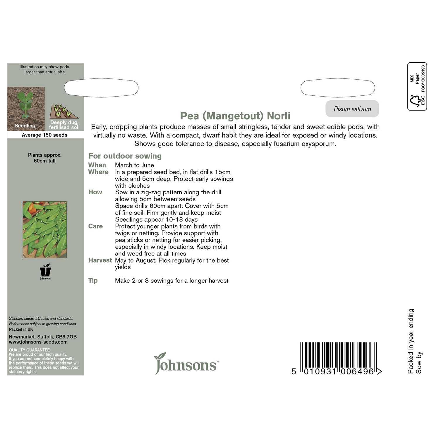 Johnsons Norli Mangetout Pea Seeds Image 3