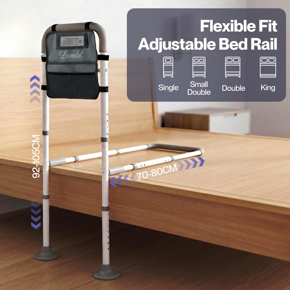 Levede Adjustable Bed Rail with LED Sensor Light and Storage Pocket Image 5