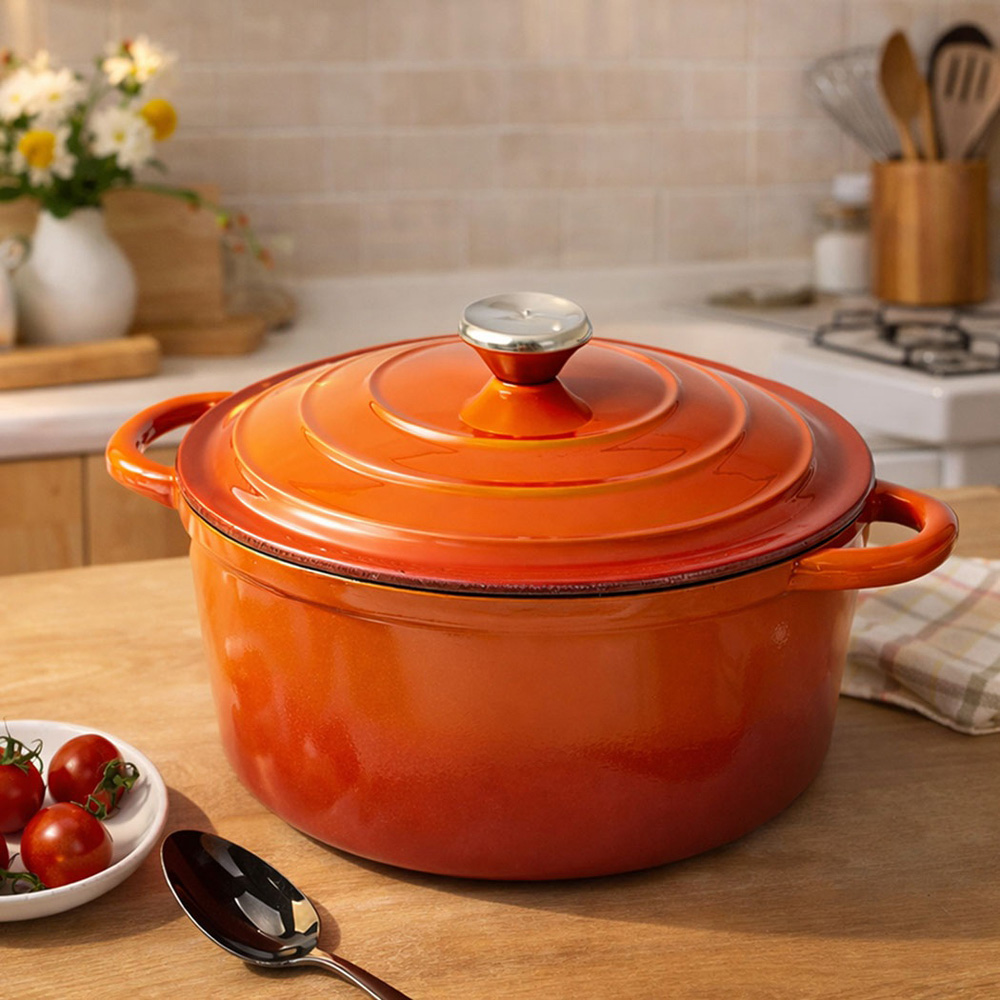 Toque Orange Cast Iron Enamelled Non-Stick Dutch Oven Casserole Dish Pot with Lid 24cm Image 2