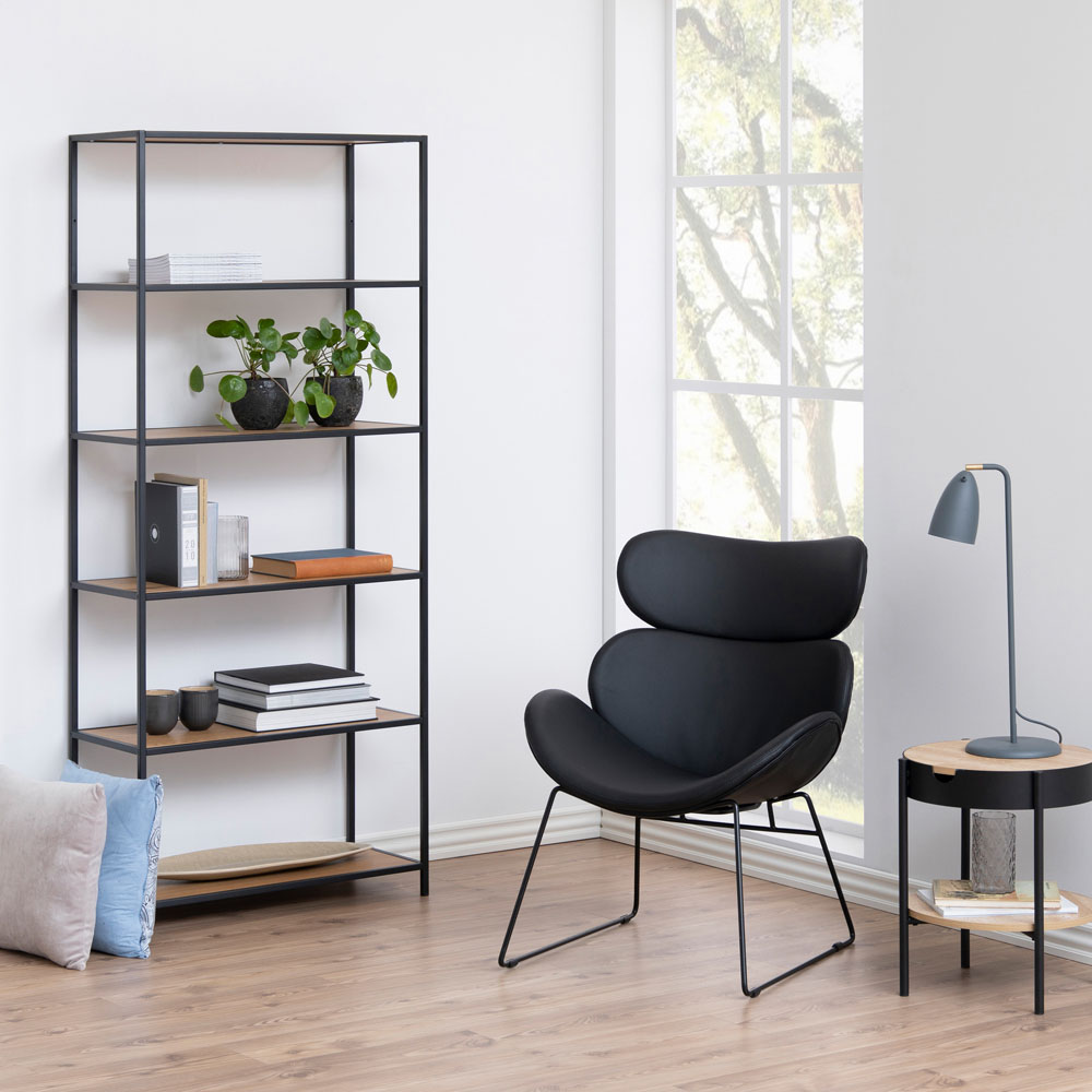 Furniture To Go Seaford Black and Oak 5 Shelf Tall Bookcase Image 2